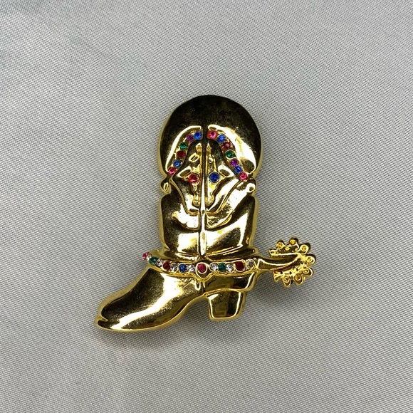 Jeweled Cowboy Boot Brooch - Picture 1 of 2